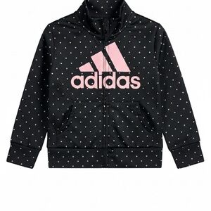 NWOT Adidas Toddler Girls Black & Pink Polka Dot Track Jacket